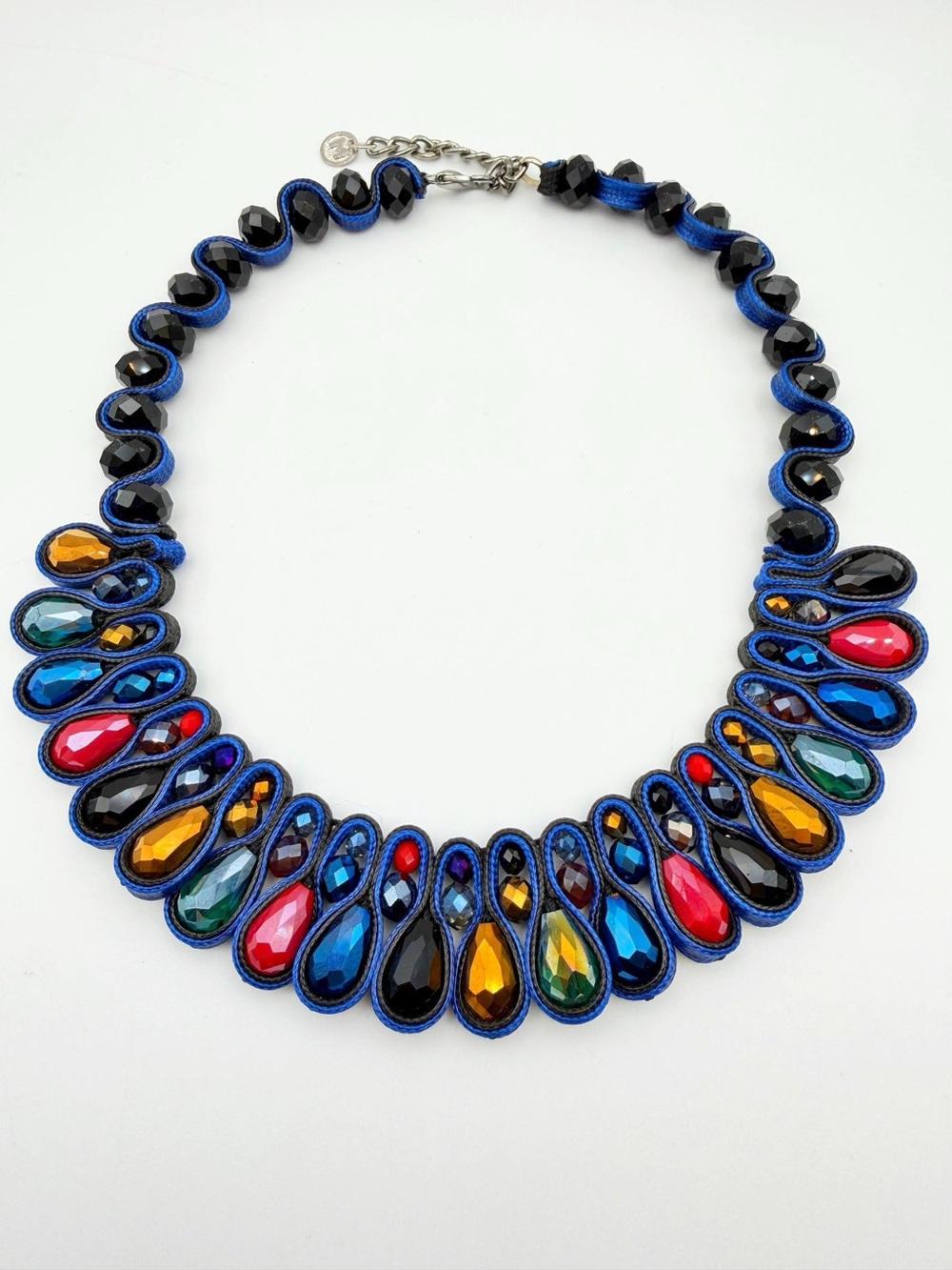 Maiocci Blue Handmade Knitted Multicolor Stone Bead Ladies Necklace Chain